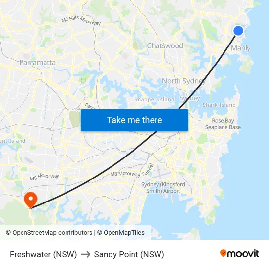 Freshwater (NSW) to Sandy Point (NSW) map