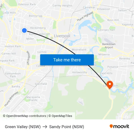 Green Valley (NSW) to Sandy Point (NSW) map