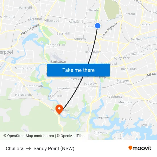 Chullora to Sandy Point (NSW) map