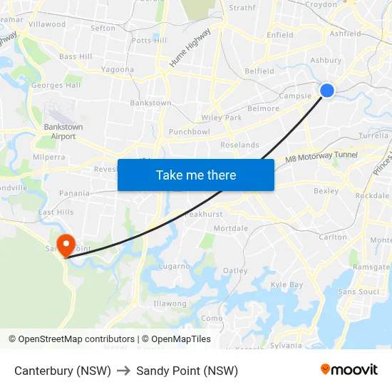 Canterbury (NSW) to Sandy Point (NSW) map