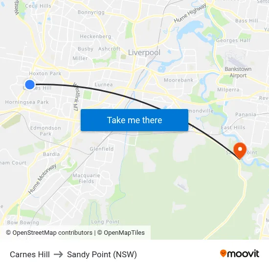 Carnes Hill to Sandy Point (NSW) map