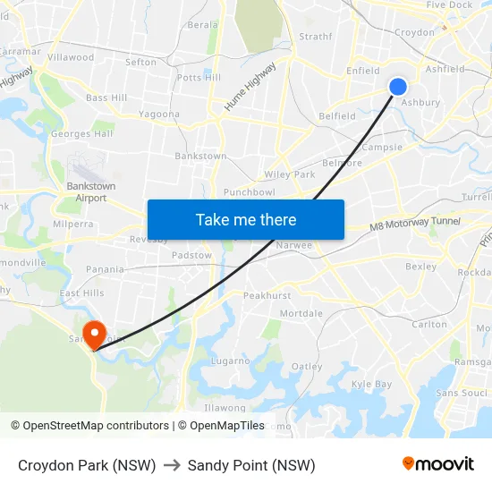 Croydon Park (NSW) to Sandy Point (NSW) map