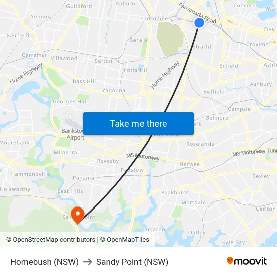 Homebush (NSW) to Sandy Point (NSW) map
