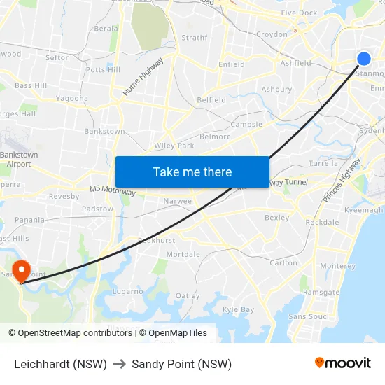 Leichhardt (NSW) to Sandy Point (NSW) map