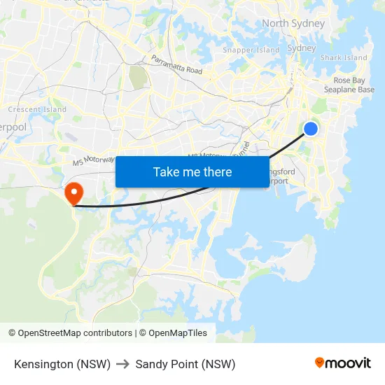 Kensington (NSW) to Sandy Point (NSW) map