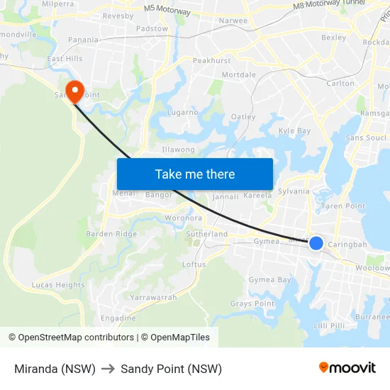 Miranda (NSW) to Sandy Point (NSW) map