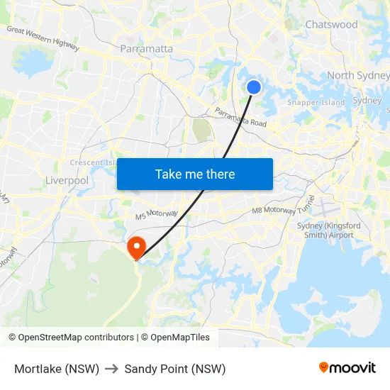 Mortlake (NSW) to Sandy Point (NSW) map