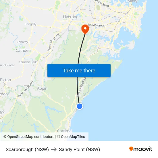 Scarborough (NSW) to Sandy Point (NSW) map