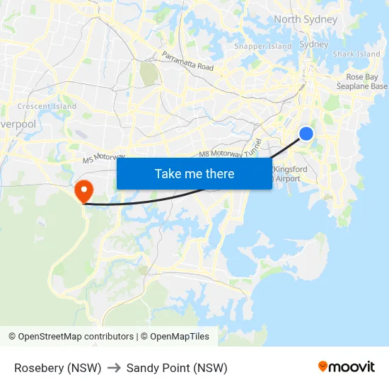 Rosebery (NSW) to Sandy Point (NSW) map