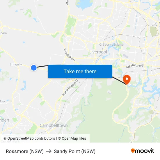Rossmore (NSW) to Sandy Point (NSW) map
