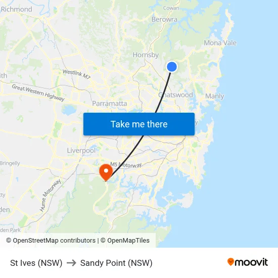St Ives (NSW) to Sandy Point (NSW) map