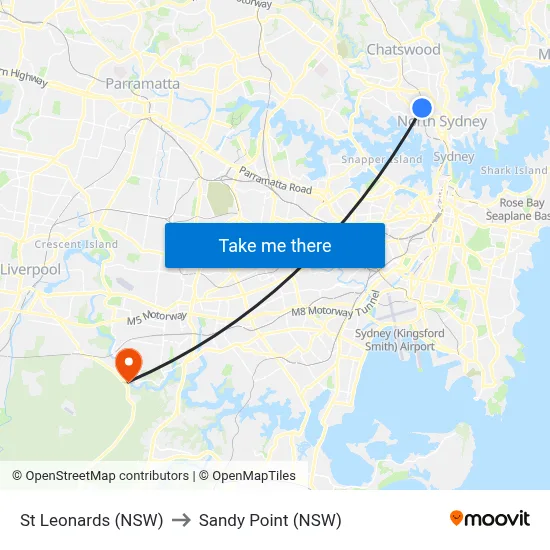 St Leonards (NSW) to Sandy Point (NSW) map