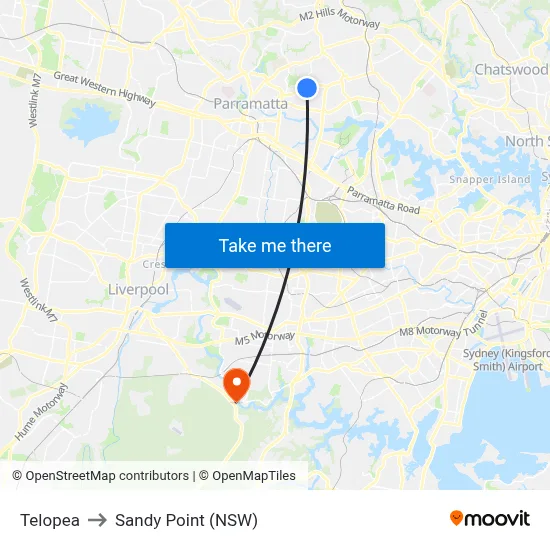 Telopea to Sandy Point (NSW) map