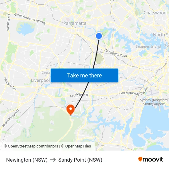 Newington (NSW) to Sandy Point (NSW) map