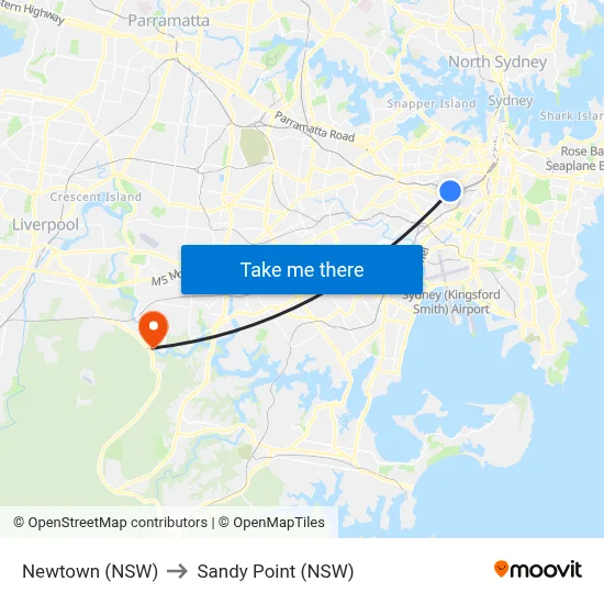 Newtown (NSW) to Sandy Point (NSW) map