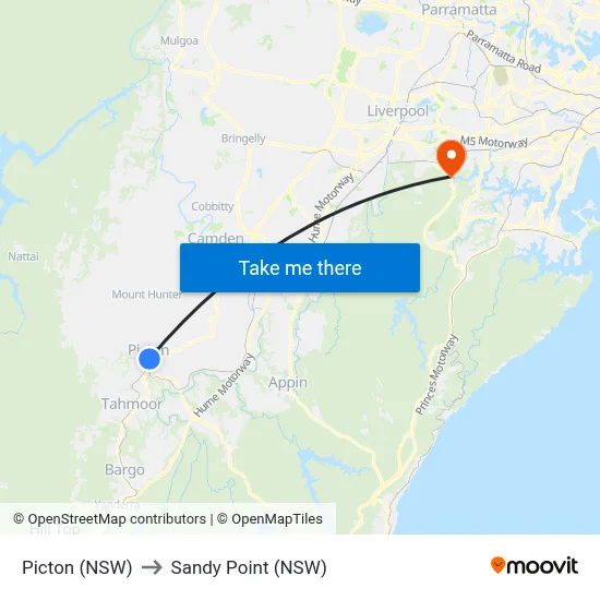 Picton (NSW) to Sandy Point (NSW) map