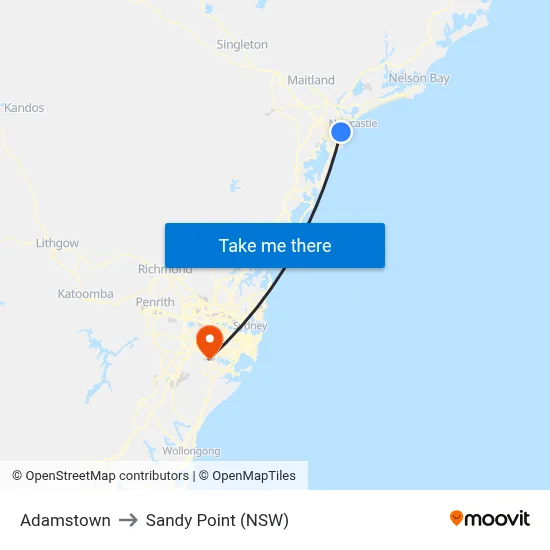 Adamstown to Sandy Point (NSW) map
