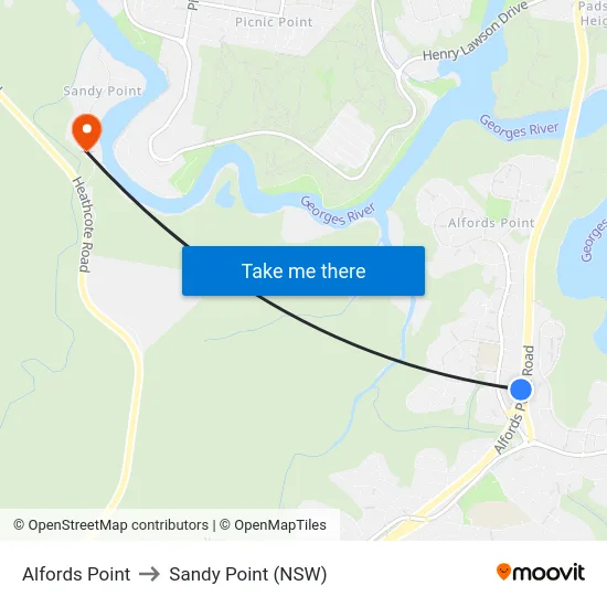 Alfords Point to Sandy Point (NSW) map