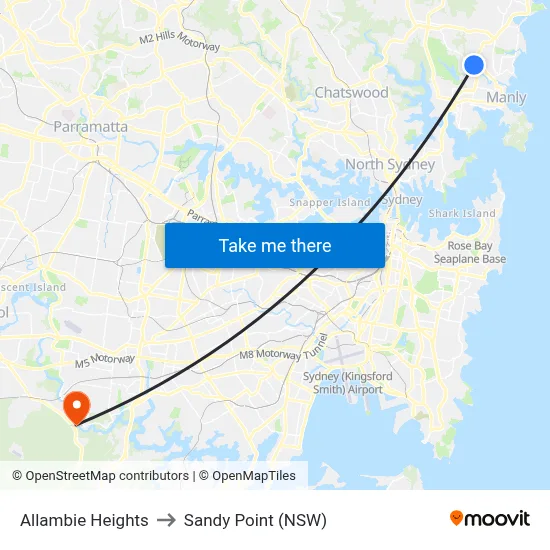 Allambie Heights to Sandy Point (NSW) map