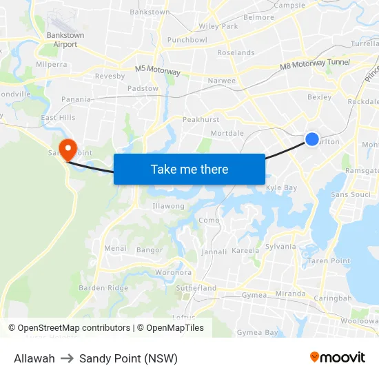 Allawah to Sandy Point (NSW) map