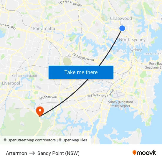 Artarmon to Sandy Point (NSW) map