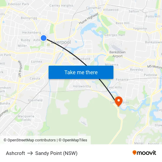 Ashcroft to Sandy Point (NSW) map