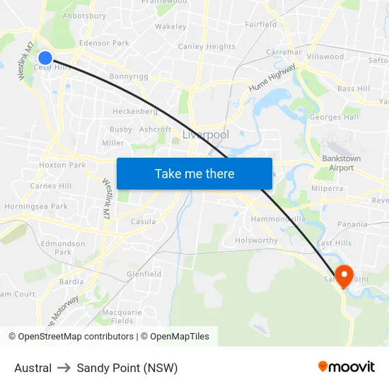 Austral to Sandy Point (NSW) map