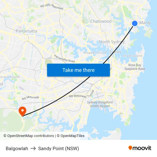 Balgowlah to Sandy Point (NSW) map
