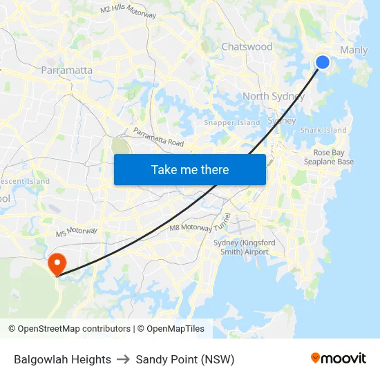 Balgowlah Heights to Sandy Point (NSW) map