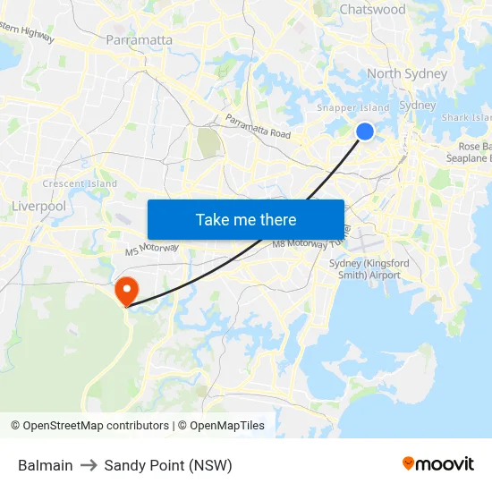 Balmain to Sandy Point (NSW) map