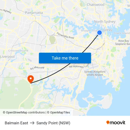 Balmain East to Sandy Point (NSW) map