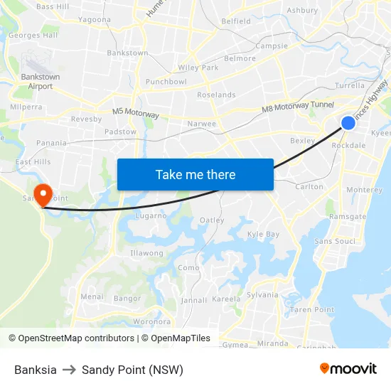 Banksia to Sandy Point (NSW) map