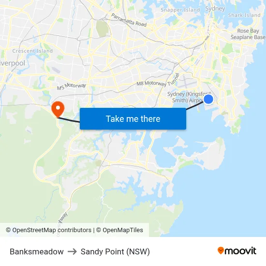 Banksmeadow to Sandy Point (NSW) map