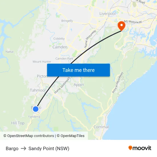 Bargo to Sandy Point (NSW) map