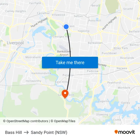 Bass Hill to Sandy Point (NSW) map