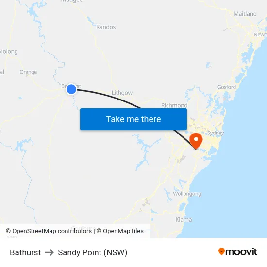 Bathurst to Sandy Point (NSW) map