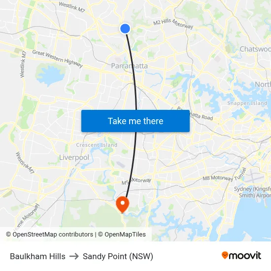 Baulkham Hills to Sandy Point (NSW) map