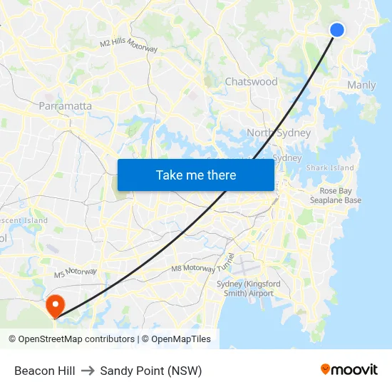 Beacon Hill to Sandy Point (NSW) map