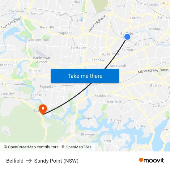 Belfield to Sandy Point (NSW) map