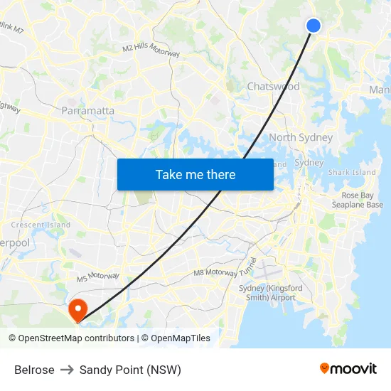 Belrose to Sandy Point (NSW) map
