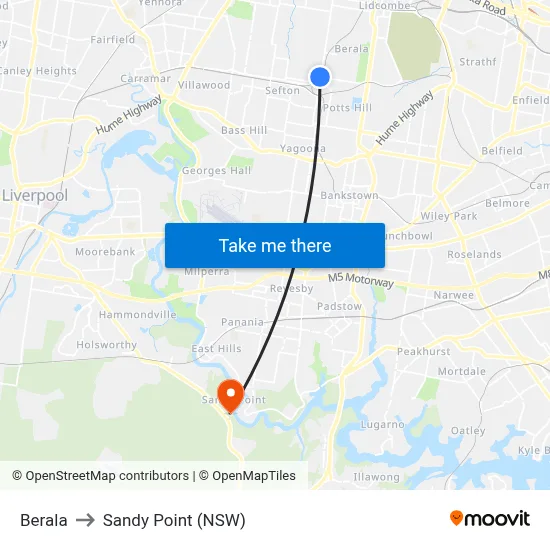 Berala to Sandy Point (NSW) map