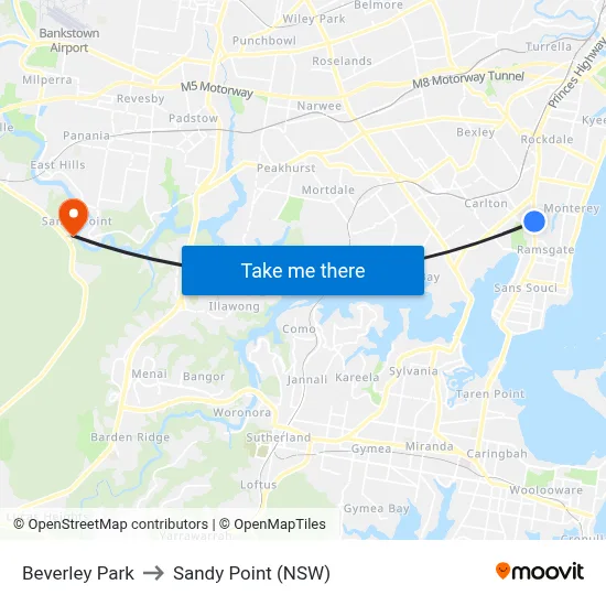 Beverley Park to Sandy Point (NSW) map