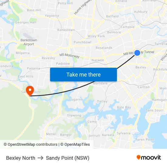 Bexley North to Sandy Point (NSW) map