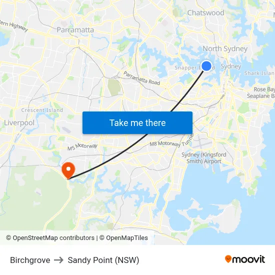 Birchgrove to Sandy Point (NSW) map