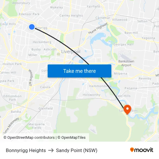 Bonnyrigg Heights to Sandy Point (NSW) map