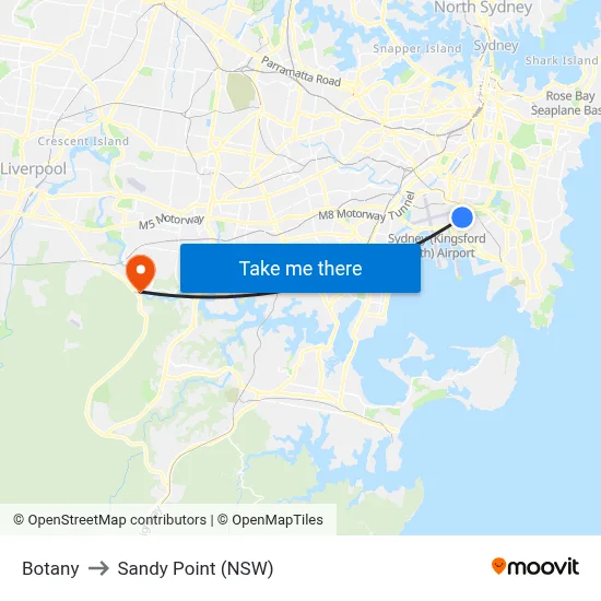 Botany to Sandy Point (NSW) map