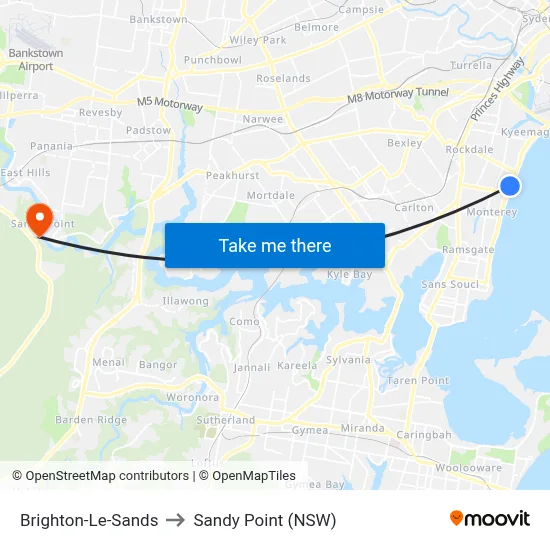 Brighton-Le-Sands to Sandy Point (NSW) map