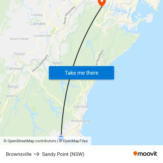 Brownsville to Sandy Point (NSW) map