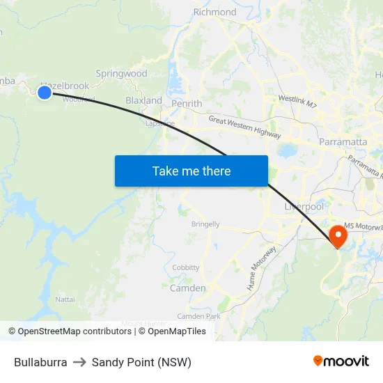 Bullaburra to Sandy Point (NSW) map