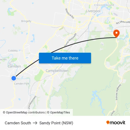 Camden South to Sandy Point (NSW) map